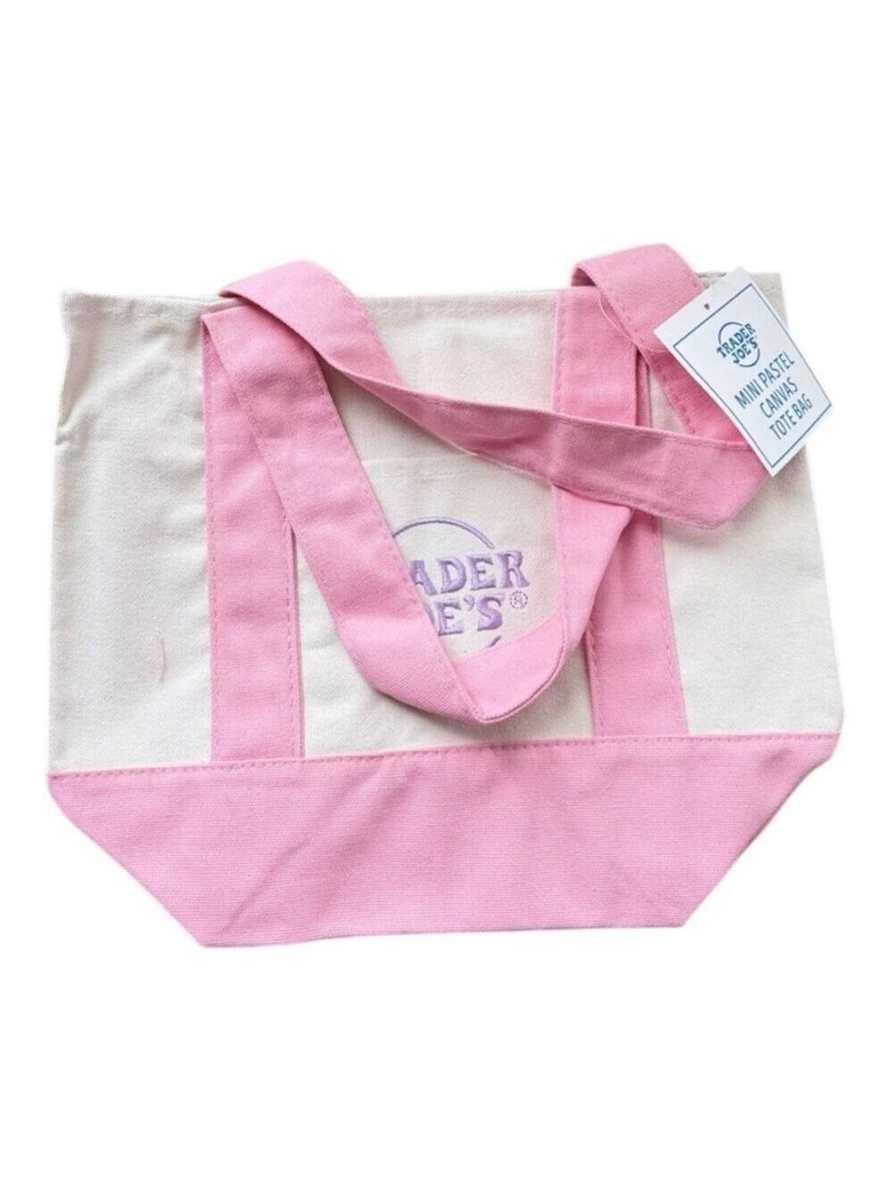 Trader Joe’s Mini Tote Canvas Bag, Pink, Embroidere… - Picture 1 of 5